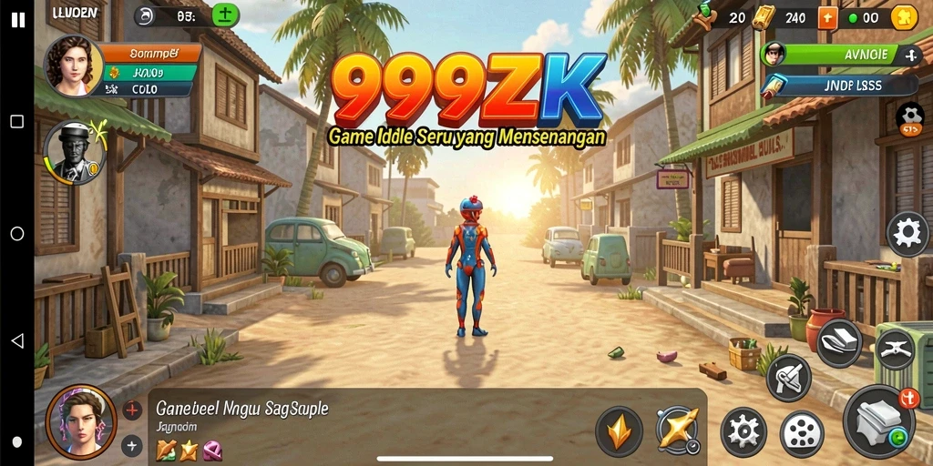 Screenshot gameplay 999ZK yang menampilkan karakter dan sumber daya.