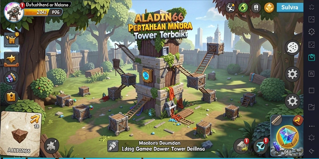 Tampilan gameplay menara dalam ALADIN66 yang mendebarkan dan strategis.