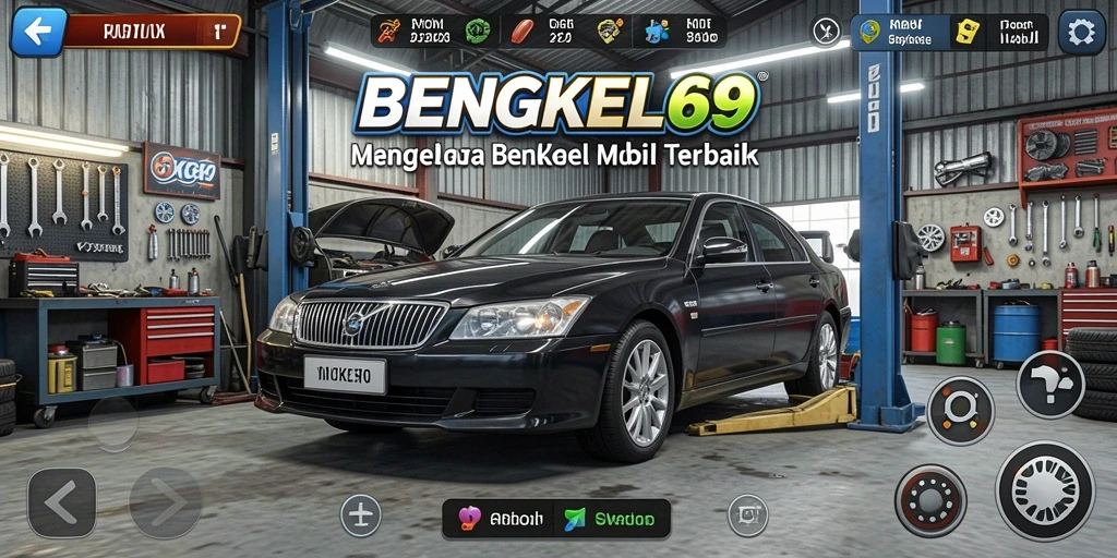 Tampilan gameplay BENGKEL69 dengan detail pengelolaan bengkel.