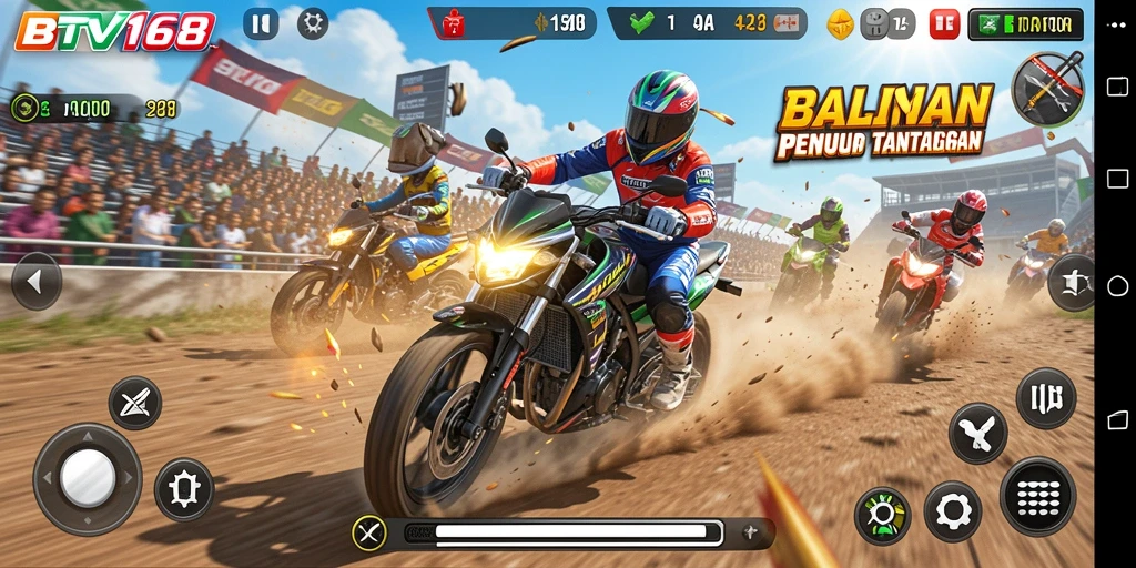 Gameplay mendebarkan BTV168 dalam balapan motor yang seru.