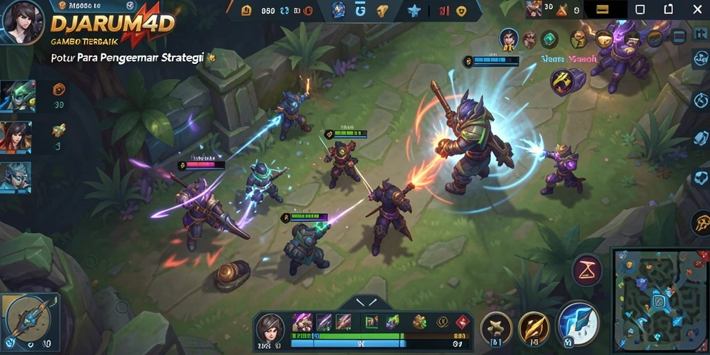 Screenshot gameplay <strong>DJARUM4D</strong> menunjukkan aksi pertempuran tim yang mendebarkan.