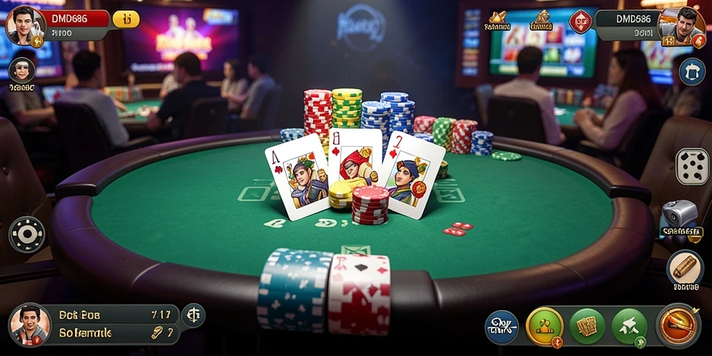 Tampilan gameplay mendebarkan dari DMD686 dengan para pemain poker.