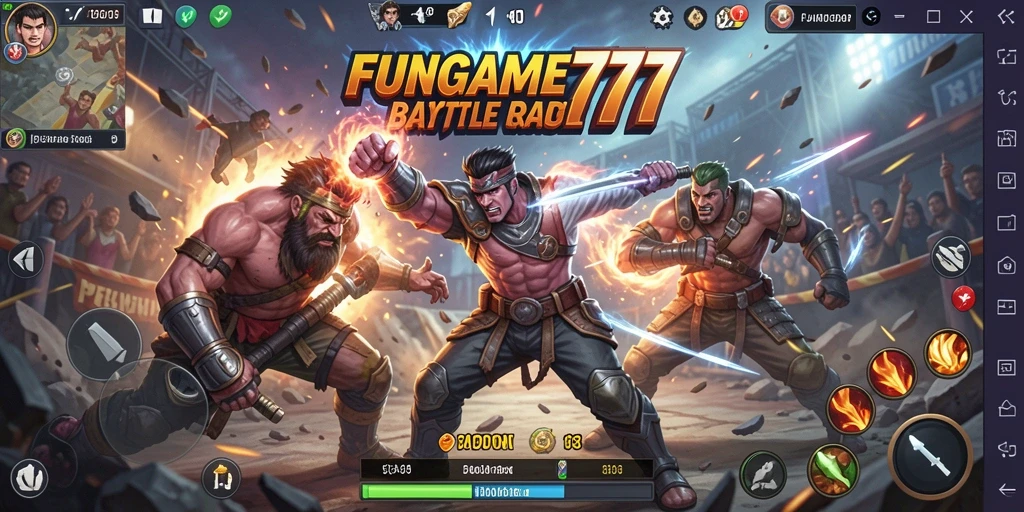 Screenshot gameplay FUNGAME777 yang menunjukkan aksi pertarungan Battle Royale.