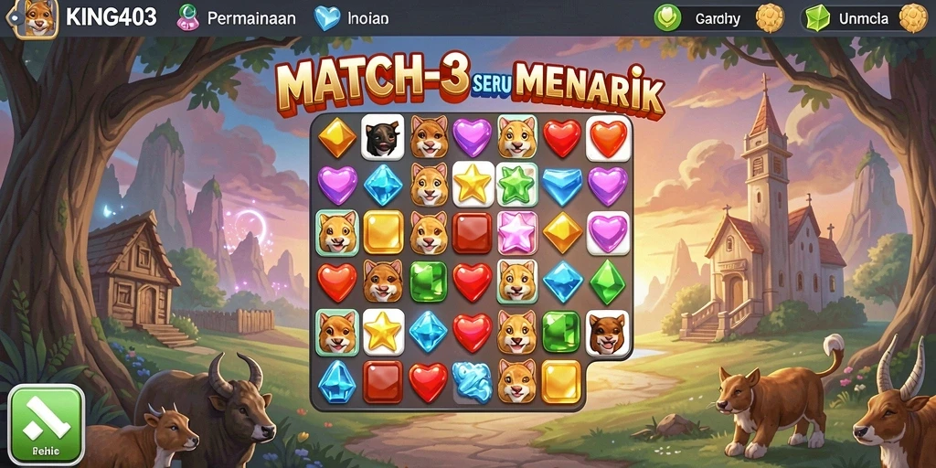 Screenshot gameplay KING403 menampilkan aksi serta strategi dalam permainan Match-3.