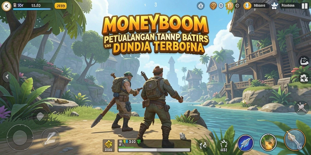 Screenshot MONEYBOOM menunjukkan petualangan mendebarkan di dunia terbuka.