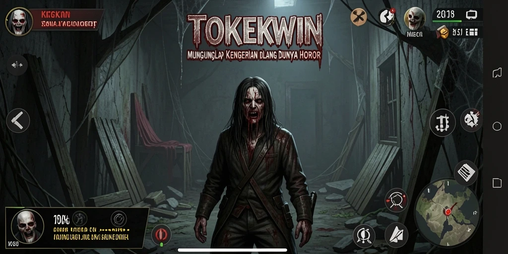 Screenshot gameplay TOKEKWIN yang memperlihatkan suasana mencekam dan penuh ketegangan.